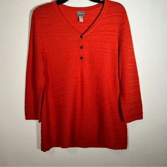 Chico's Burnt Orange V Neck Ribbed 3 Button Sweater - Picture 7 of 8